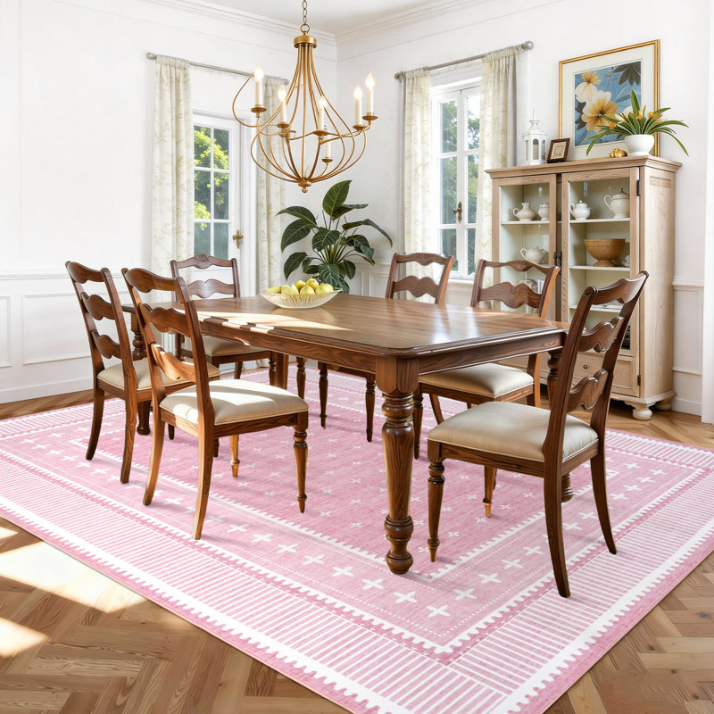 Tapis moderne lavable à la machine, Rose, 9 x 12 pi