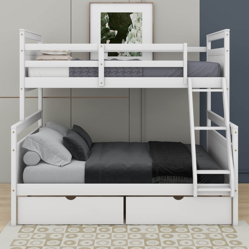 Twin Over Full Bunk Bed With Ladder,Storage Drawers And Safety Guardrail, White