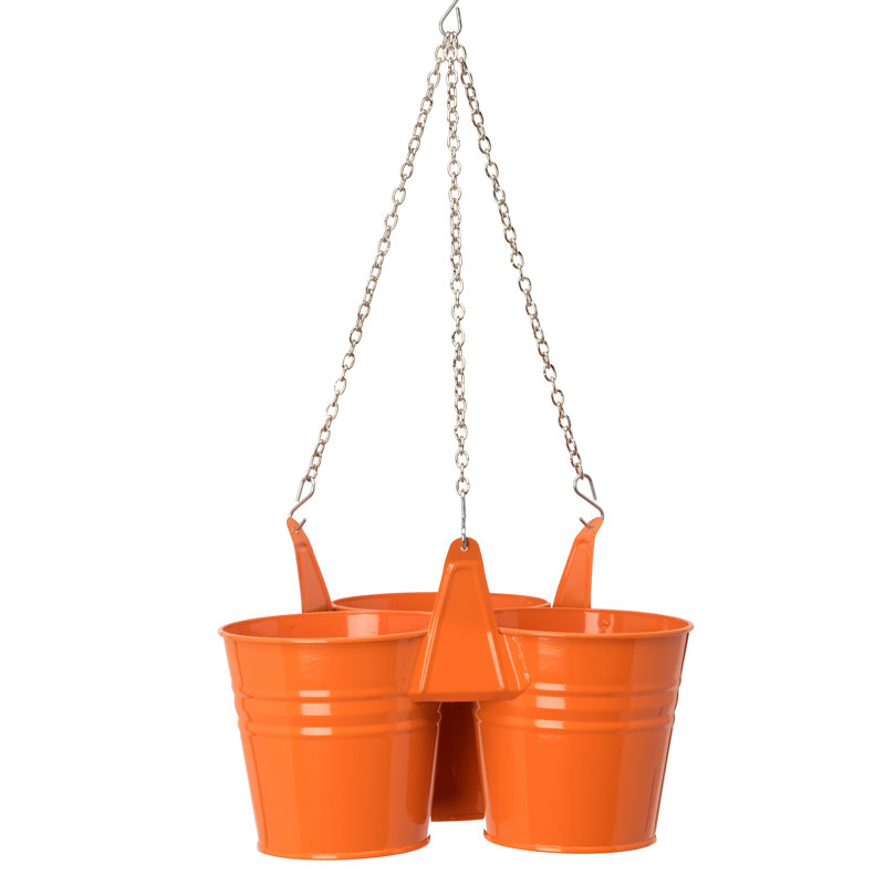 Pot à fleurs en acier galvanisé Khinvasara, H 24 po x l 11,5 po x P 11,5 po, Mandarine