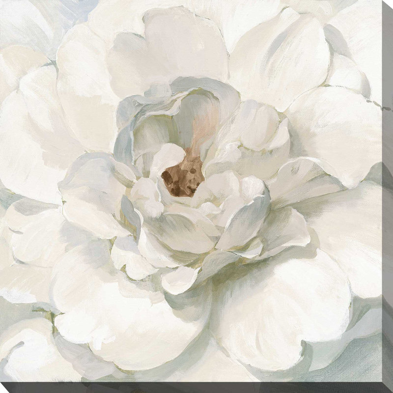 Pivoine neutre - peinture, Toile tendue, H 24 po x l 24 po x P 1,5 po