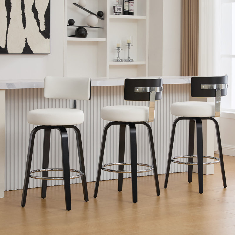Sonja Swivel Upholstered Counter Stool, Counter Stool (26" Seat Height), White Seat/Black Frame