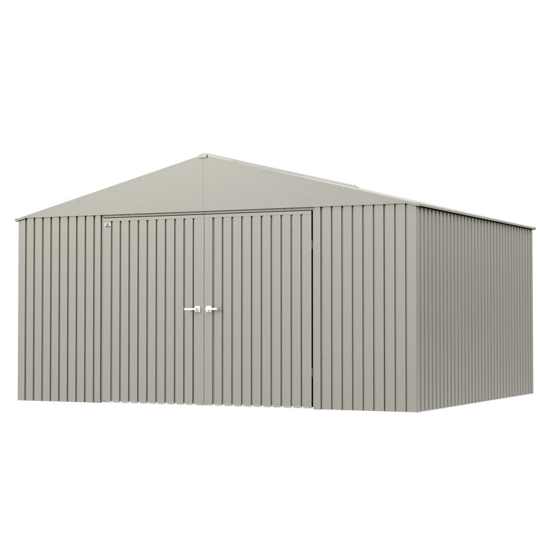 Elite Cool Grey 14' x 12' Steel Storage Shed with Swing Doors