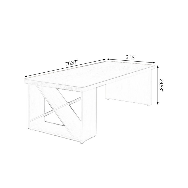 Light walnut Rectangular Solid Wood desks, 29.53" H x 70.87" W x 31.5" D