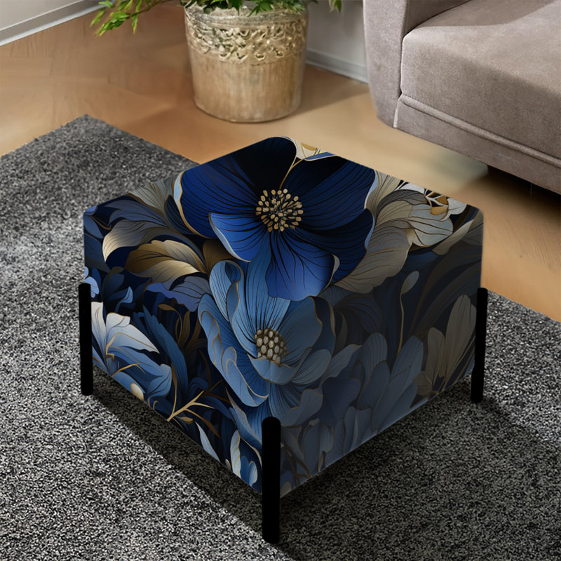 Blanc blanc bleu nuit Elegance florale - Repose-pieds carré floral