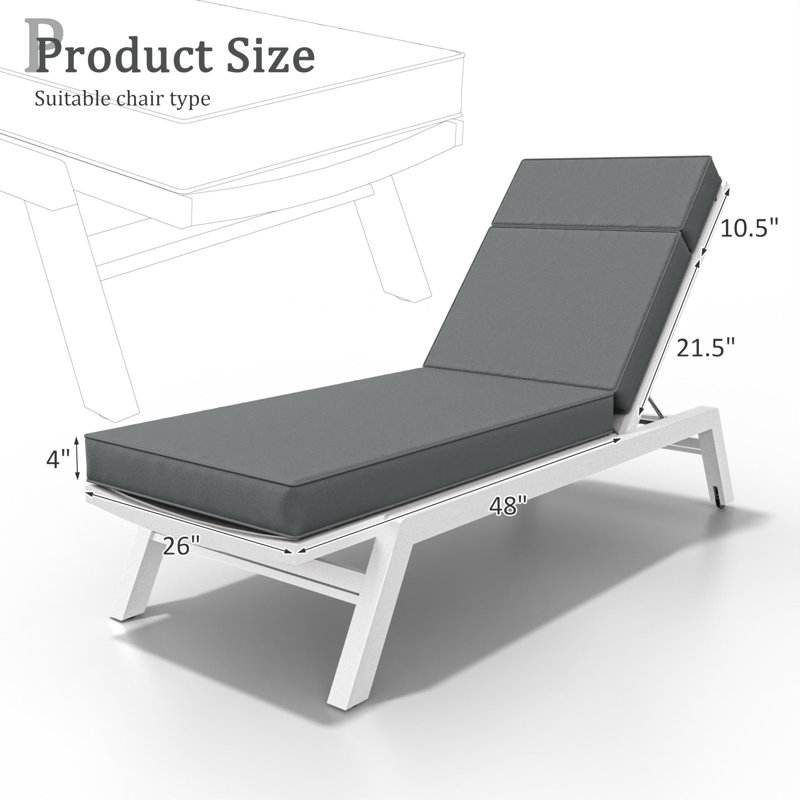 Wynee Outdoor 4'' Chaise Lounge Cushion, 25.8" W x 79.75" D, Light Gray