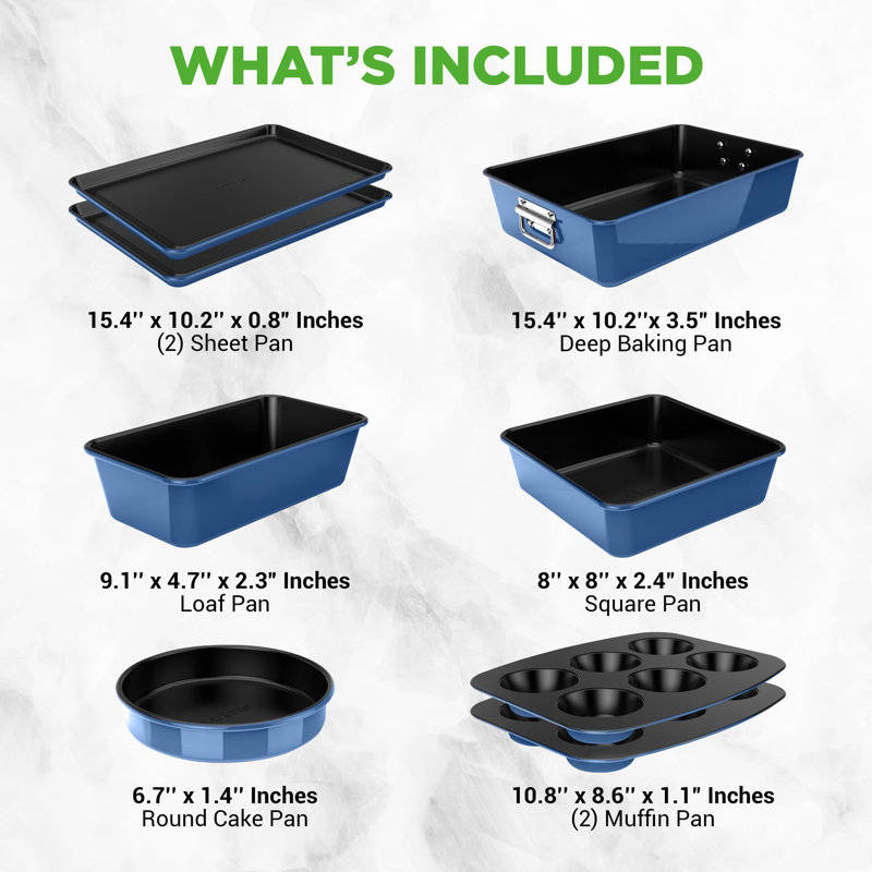 8-Piece Nonstick Stackable Bakeware Set - Pfoa, Pfos, Ptfe Free Baking Tray Set W/ Non-Stick Coating, 450°F Oven Safe, Round Cake, Loaf, Muffin, Wide/Square Pans, Cookie Sheet