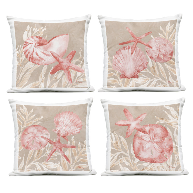 Ensemble de 4 coussins d'extérieur Tampico Shells in Peach, par Paul Brent