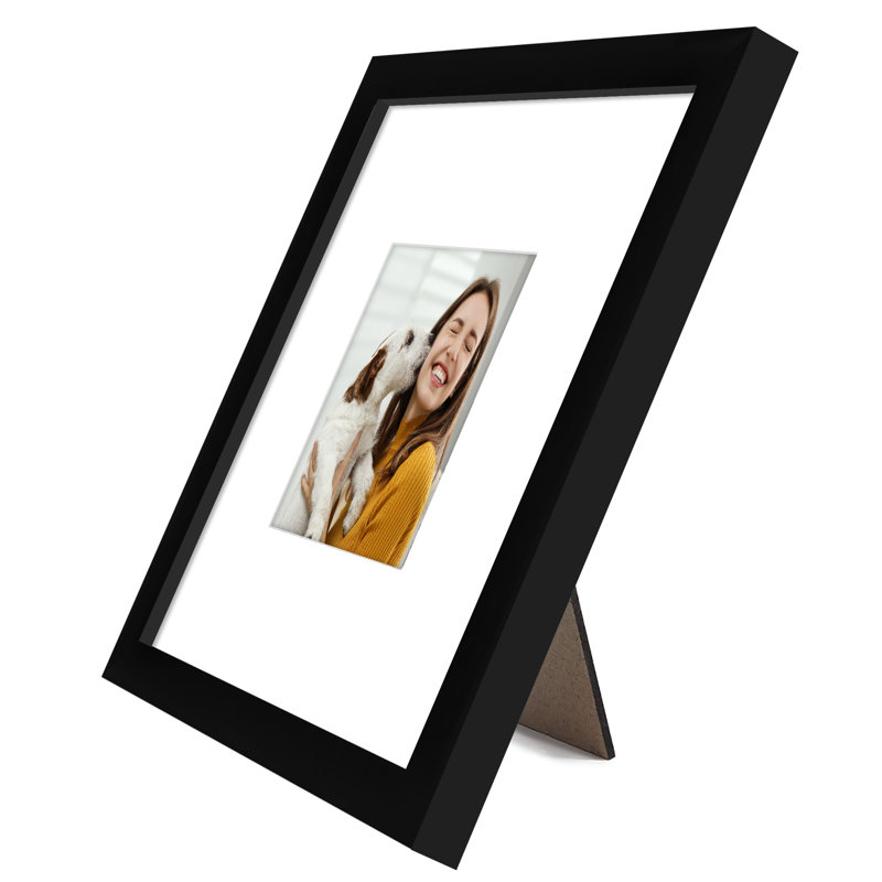 Cadre photo avec passe-partout Damaine - Bois d'ingénierie et verre incassable, 8 po x 8 po, Noir