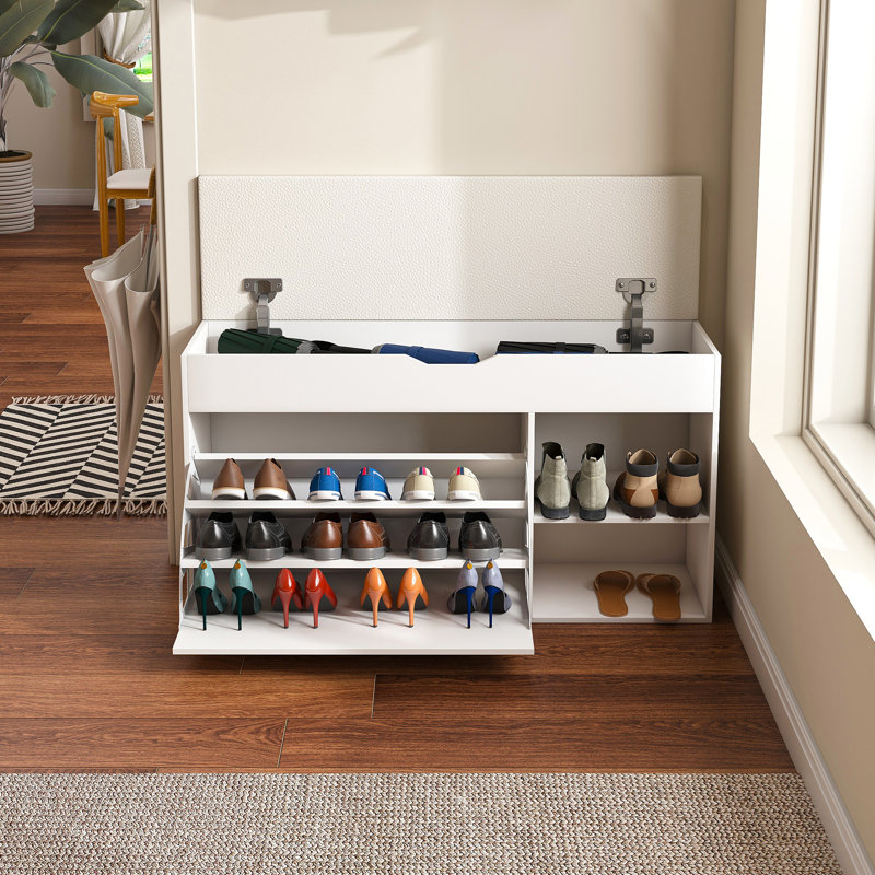 Banc d'entrée avec rangement pour chaussures, tiroirs rabattables réglables à 3 niveaux et armoire dissimulée, rangement pour chaussures peu encombrant, rangement triple et design moderne