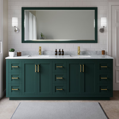 Ensemble de meuble-lavabo double autoportant 84 po avec plateau en marbre Miranda