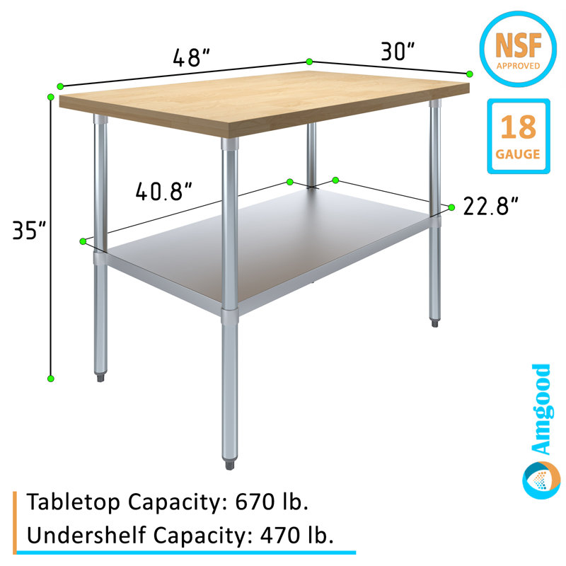 Amgood Wood 35'' H Work Table, 35" H x 48" L x 30" D