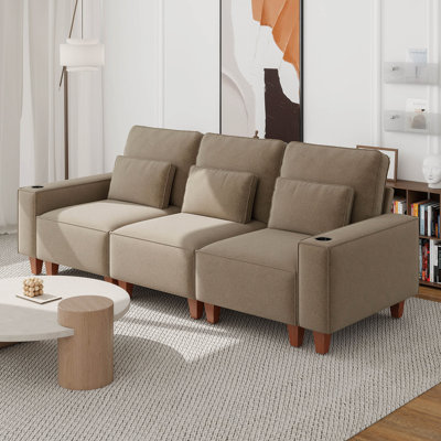 Luxurious Chenille Upholstered 3-seater - Modern Design With Brushed Steel Accents For Family Living Rooms