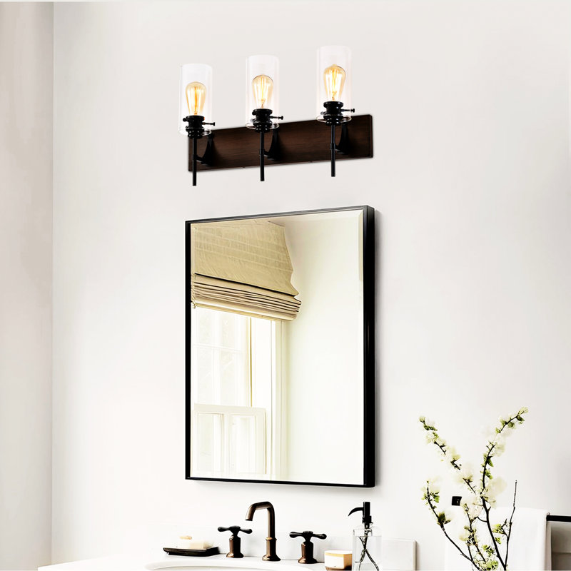 American Design 3- Matte Black + Wood Color Bathroom Lights, Glass Shade Wall Lights For Bathroom, Kitchen, Dinning Room, Bedroom With Shade, Exquisite Lighting Bedroom, Hallway