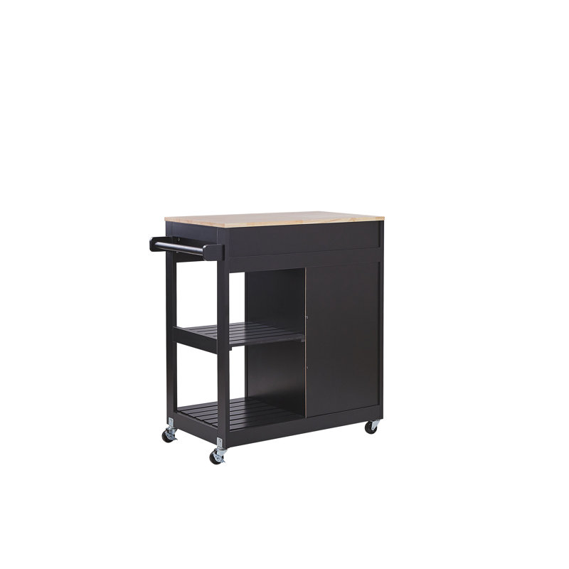 Ambon Solid Wood Top Kitchen Trolley, Black