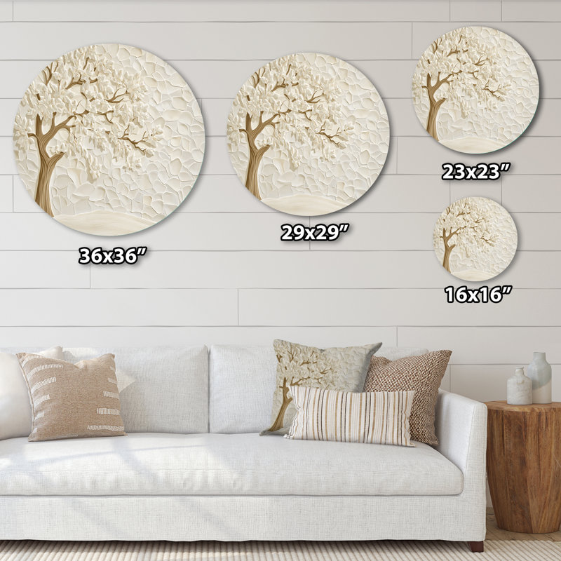 «Beige Winter Tree Wind», art mural éclectique moderne grand, art mural en métal blanc, H 23 po x l 23 po