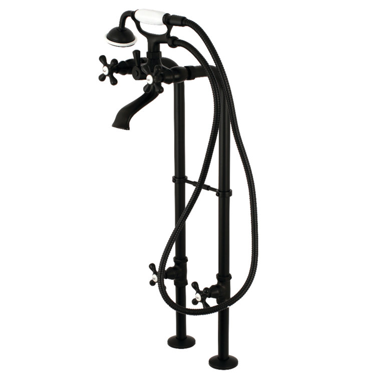 Kingston Brass Kingston Three-Handle 2-Hole Freestanding Tub Faucet with Supply Line and Stop Valve