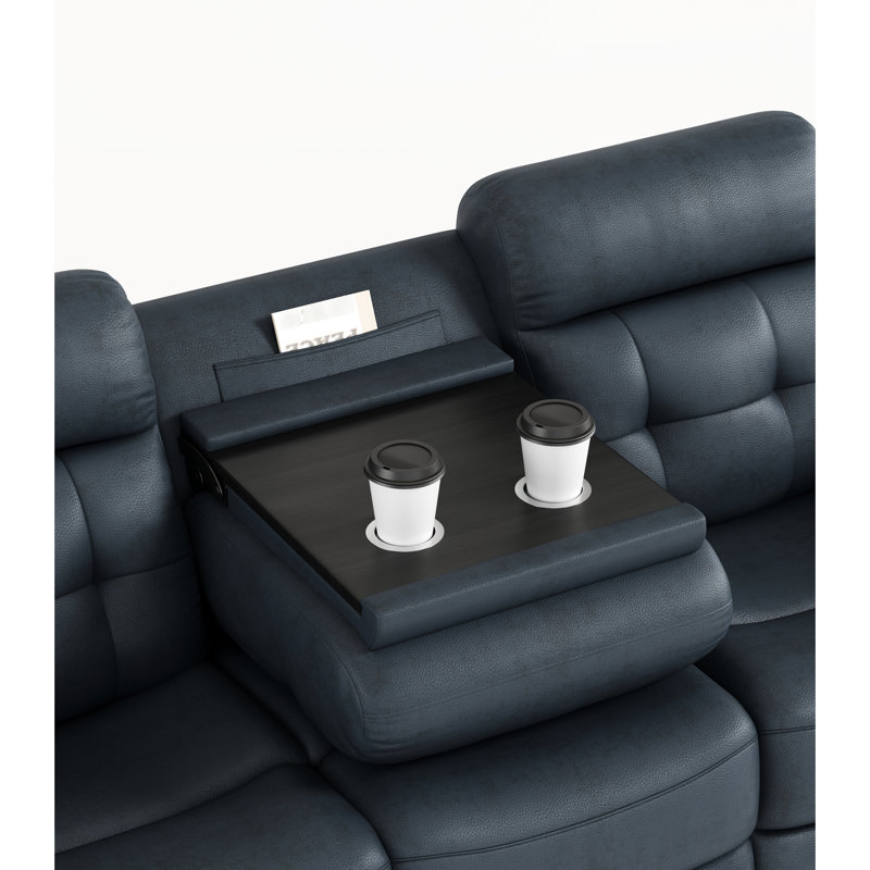 Non inclinable avec table rabattable et cuir véritable en mousse 3 porte-gobelets en acier inoxydable - bleu + gris