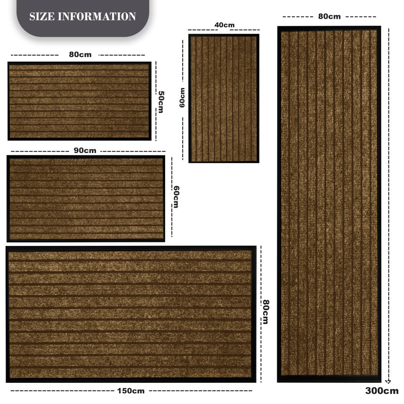 High Quality Non-Slip Indoor/Outdoor Door Mats, Brown, 50cm W x 80cm L