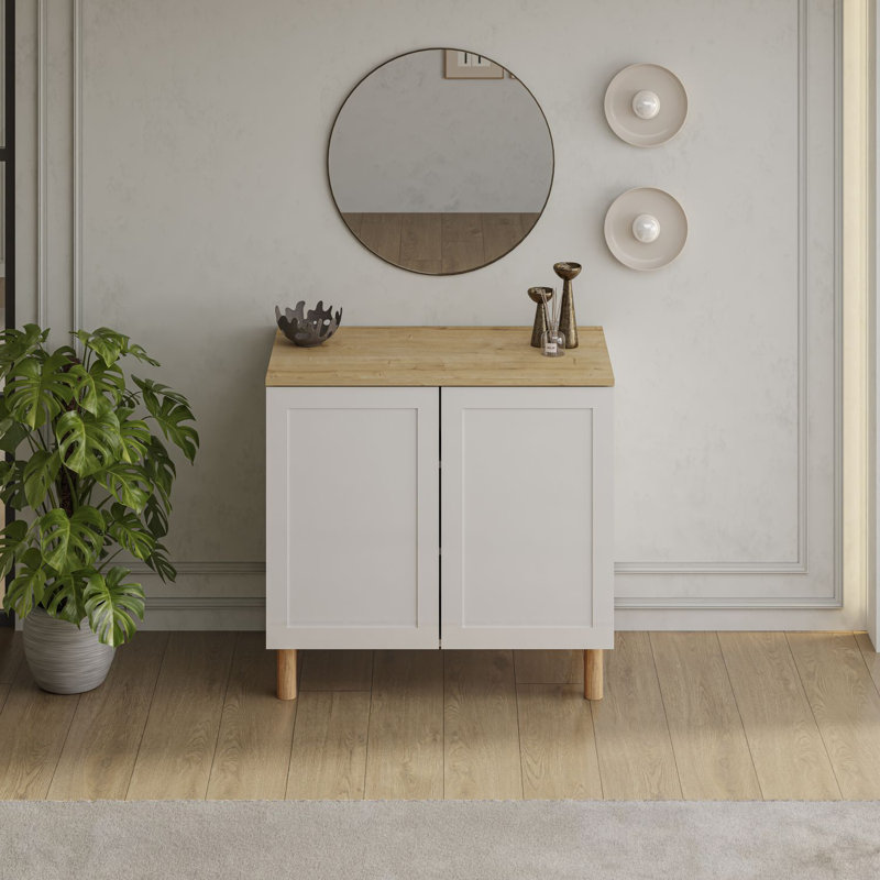Buffet de 35 po de largeur Boli, Blanc / Chêne, 35 po de largeur