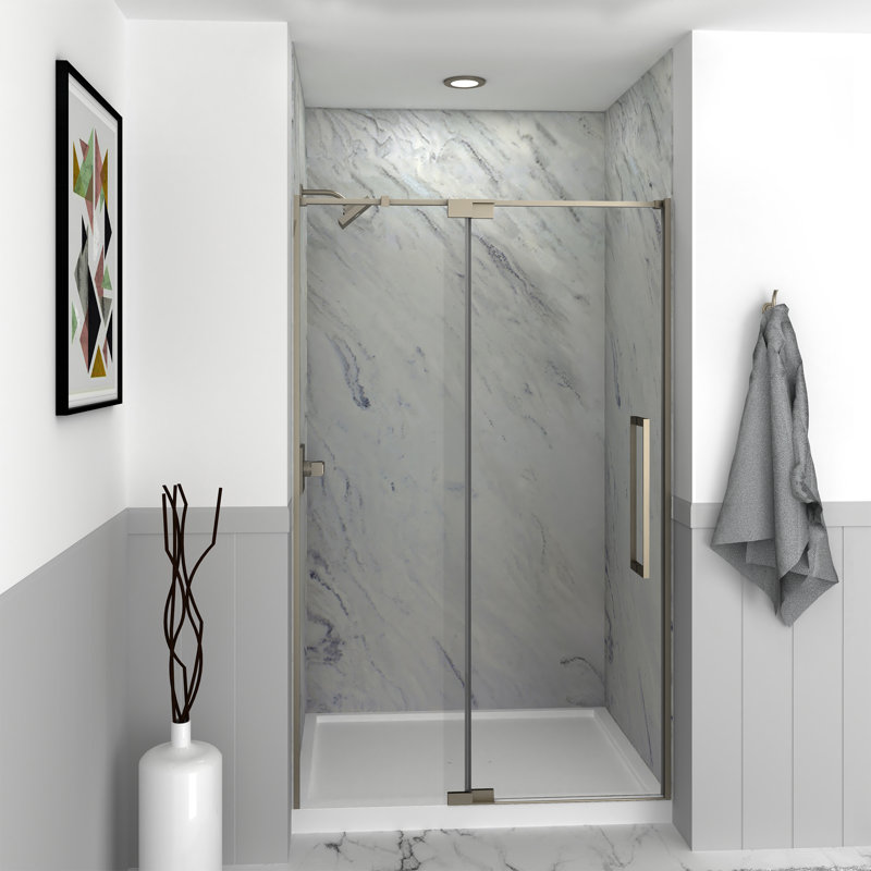 Porte de douche pivotante l 44 po x H 76 po avec technologie TruMotion, Acier inoxydable brossé