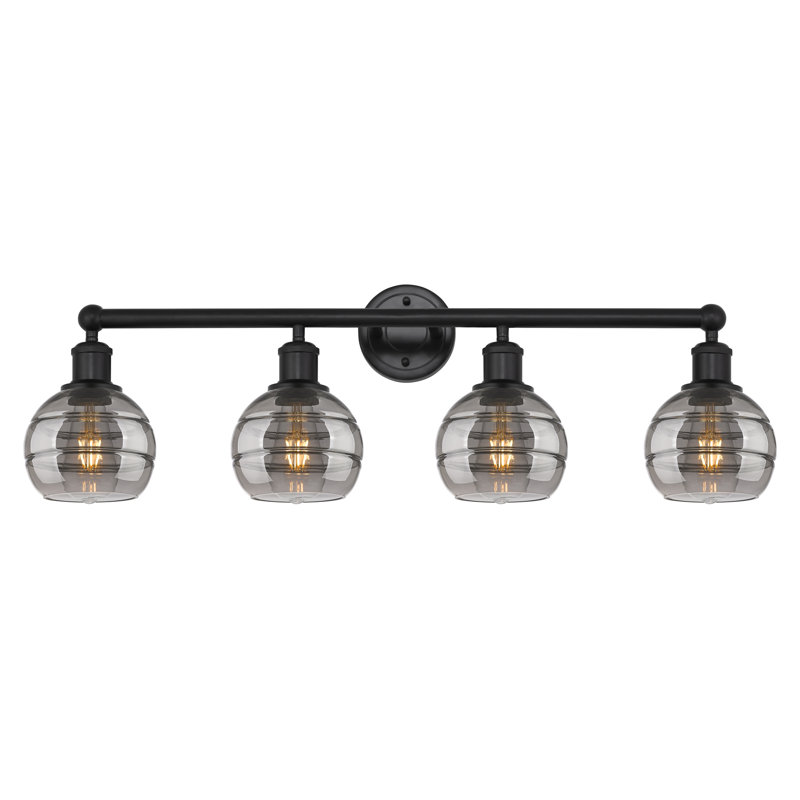 Éclairage pour meuble-lavabo à 4 lumières Chartoff, Gris fumée clair, Noir mat