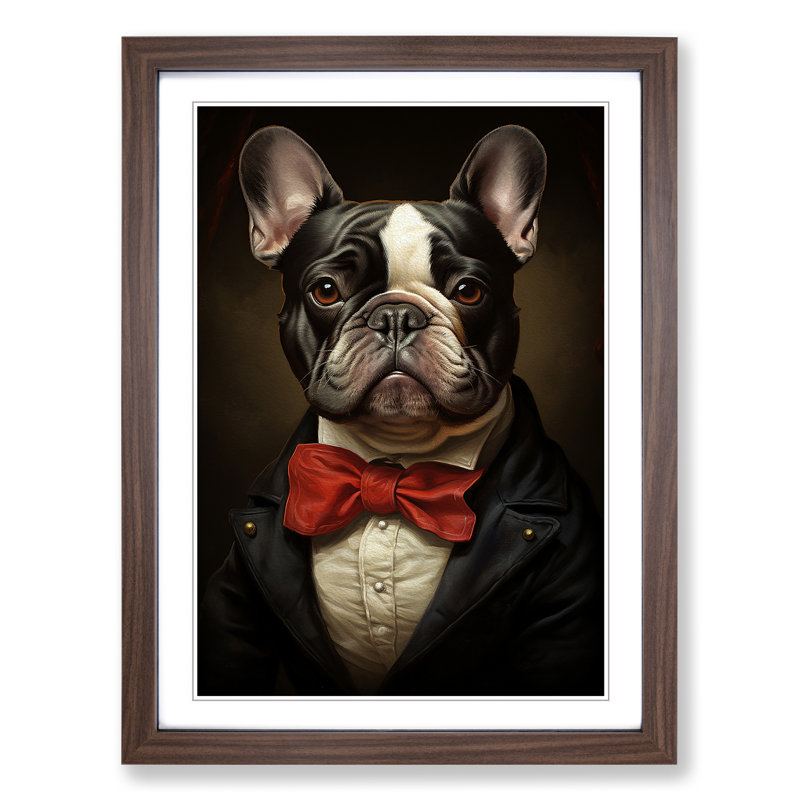 French Bulldog Classicism - Framed Print, 34cm H x 25cm W x 2cm D, Walnut