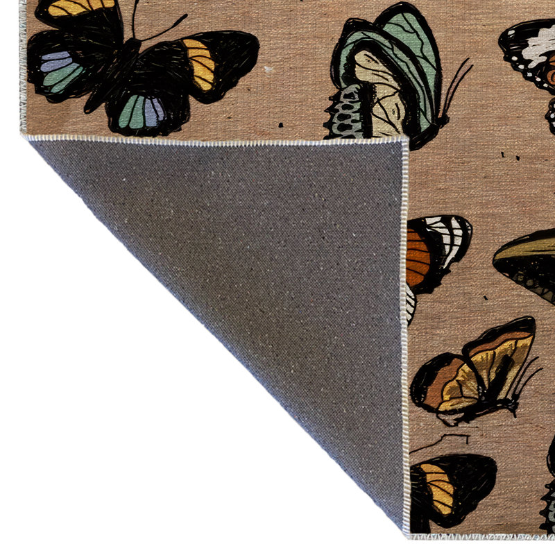 Tapis décoratif moderne à motif papillon beige, Tapis de couloir 3 pi 9,81 po x 9 pi 10,11 po