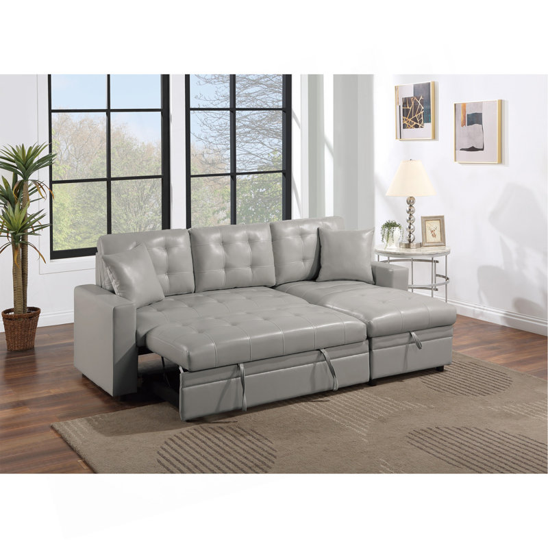 Canapé modulaire convertible gris clair en faux cuir convertible