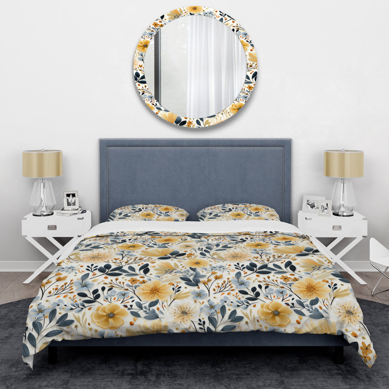 Ensemble de housse de couette à motif floral jaune et bleu, Housse de couette pour très grand lit et 2 très