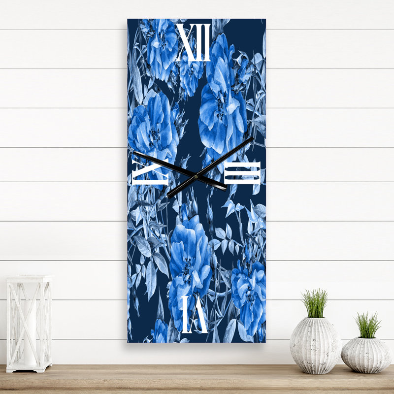 Horloge murale fleurs bleues abstraites, Petit