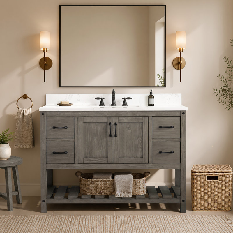 Ensemble de meuble-lavabo simple 48 po Radstock, Blanc de Carrare, Gris antique