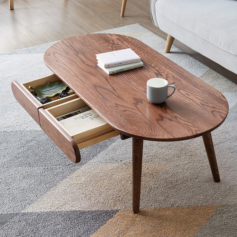 Table basse rectangulaire avec plateau et tiroir en bois massif