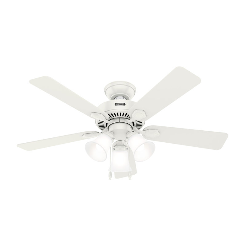 44" Swanson ENERGY STAR® 5-Blade Standard Ceiling Fan with Pull Chain and LED Light Kit Included, Natural, White
