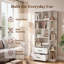 Bibliothèque d'angle avec 2 tiroirs en tissu, grande armoire de présentation à 5 niveaux, rangement moderne en bois avec tablettes ouvertes pour le bureau de la chambre à coucher, blanc-586733214