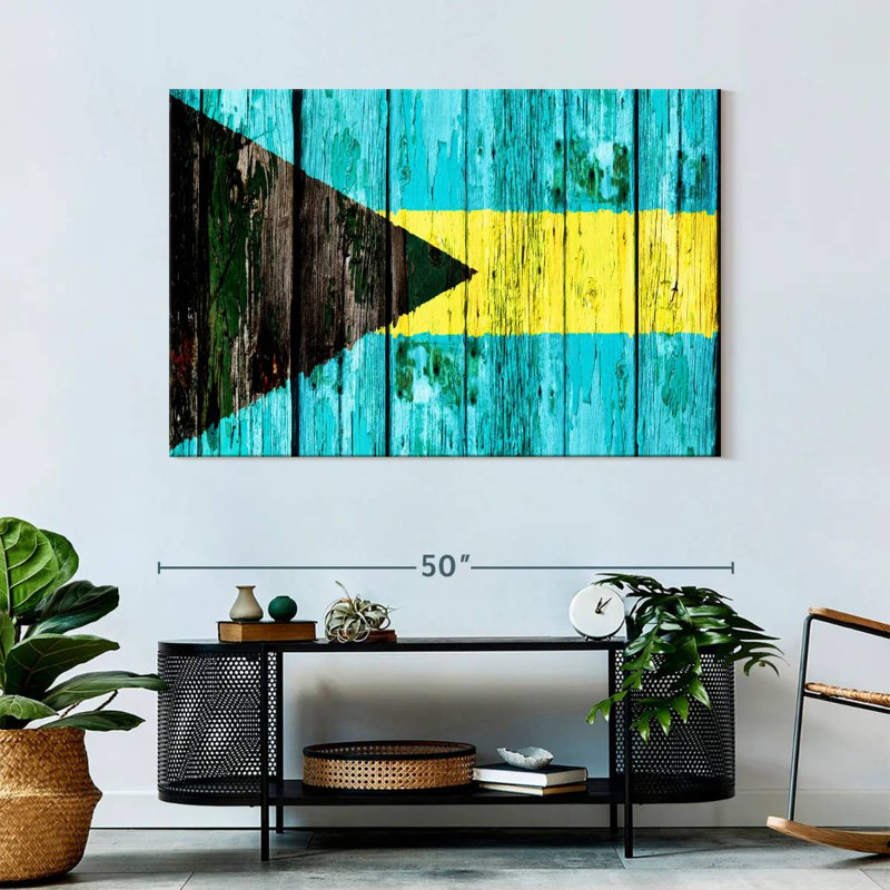 Drapeau Borges en bois des Bahamas, H 32 po x l 48 po