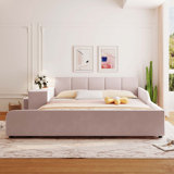 Ivyn Upholstered Platform Storage Bed,Bed Frame, Grounded Bed, Mother & Child Bed with Bedside Desk and Little Round Stool