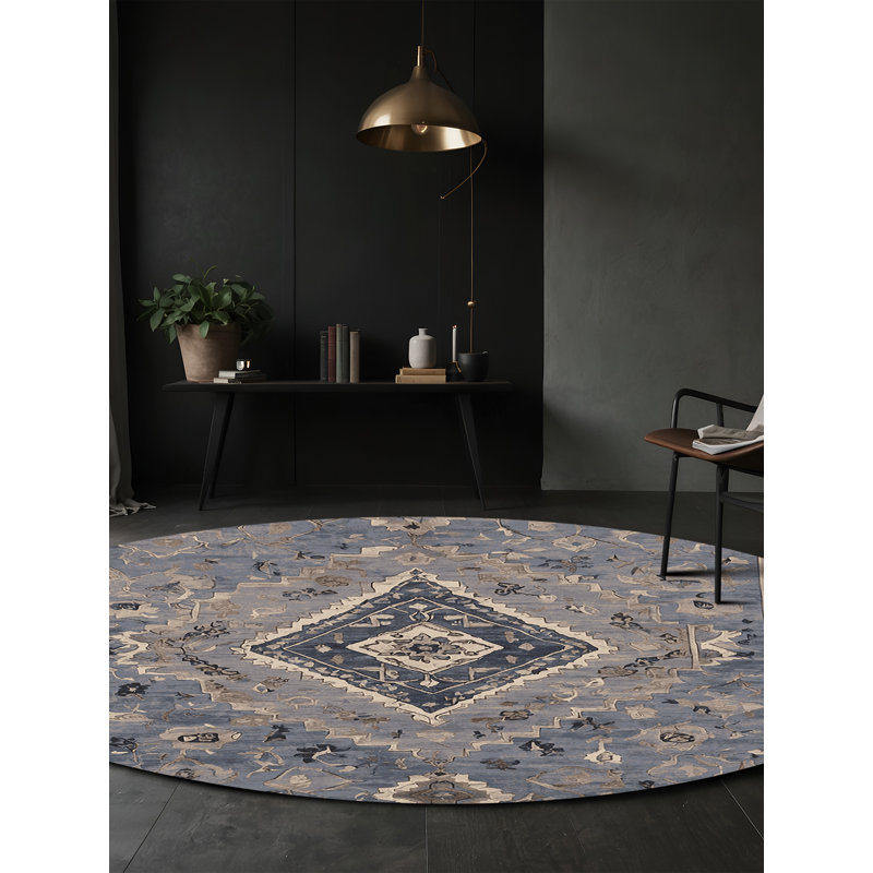 Machine Washable Gray Area Rug, Round 5'