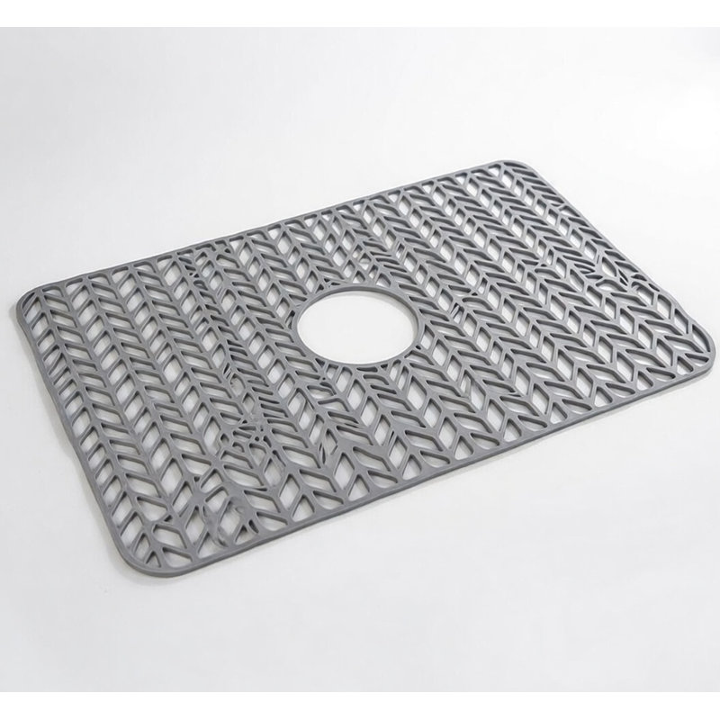 30" x 16" Silicone Kitchen Sink Protector Mat with Centre Drain Hole for Farmhouse Sinks - Grey