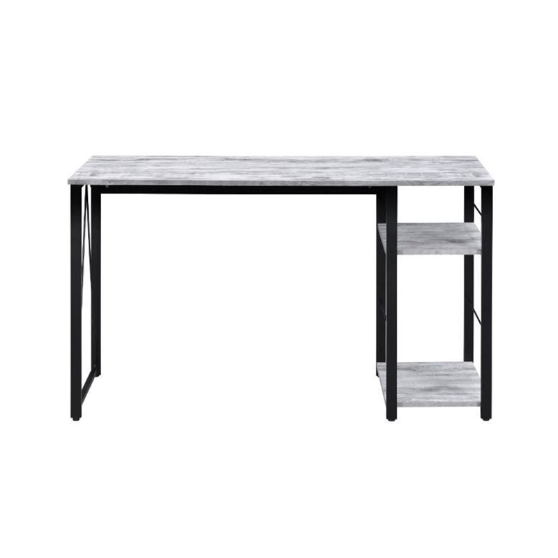 Bureau d'écriture rectangulaire, table de bureau à domicile avec tablette de rangement à 2 niveaux, finition blanc antique / noir | Idée de cadeau