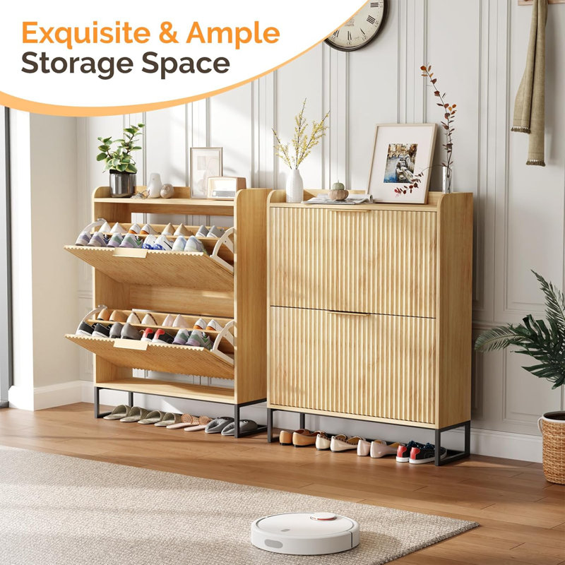 16 Pair Shoe Storage Cabinet, Oak
