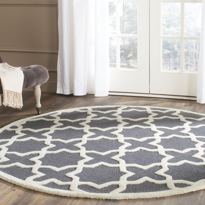 Igna Hand Tufted Wool Geometric Rug, Round 6'