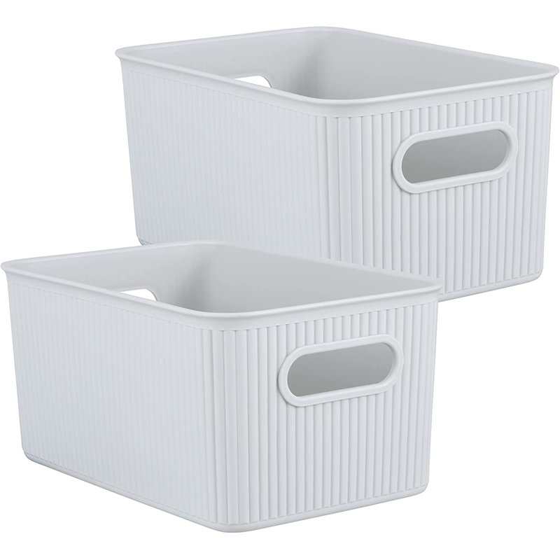 Paniers de rangement en plastique, Blanc cassé, 2