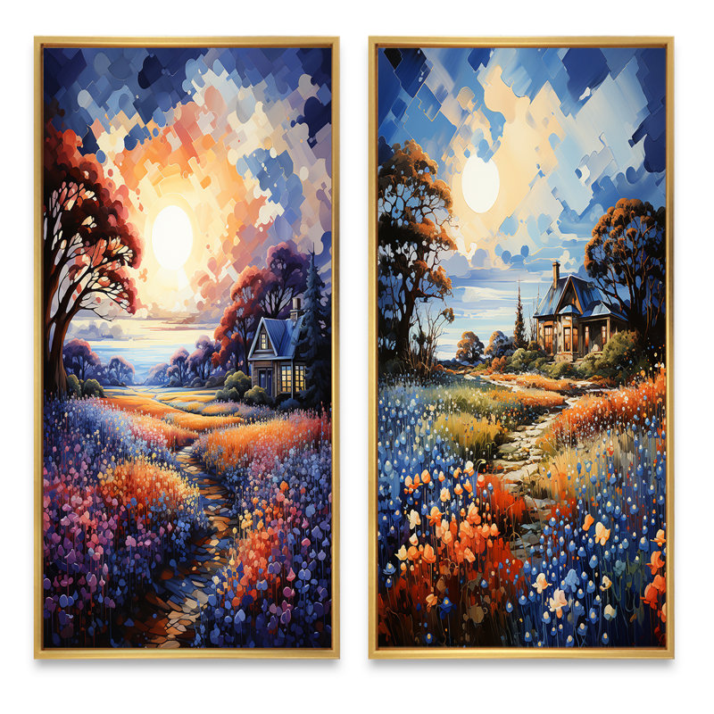 Blue Bonnet Bliss Field I - ensemble de 2 reproductions, Encadrement doré, H 32 po x l 32 po