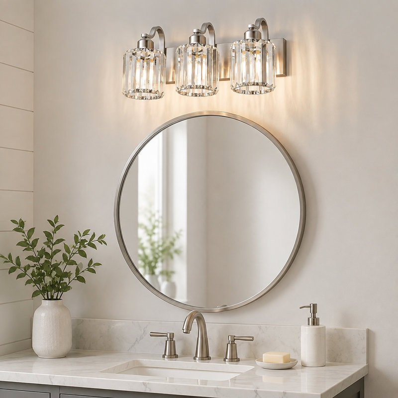 3-Lights Brushed Nickel Vanity Light Crystal