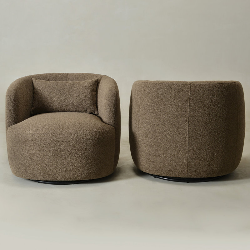 Jaydin 34" W Upholstered Swivel Barrel Chair, Teddy