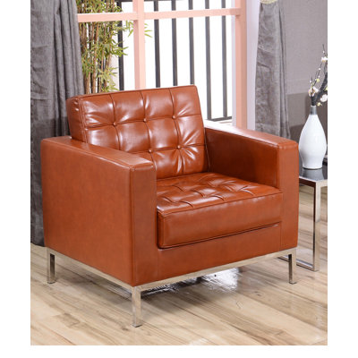 Amjed Button Tufted LeatherSoft Chair with Integrated Stainless Steel Frame