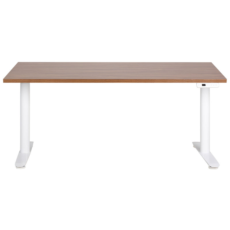 Garrey Adjustable Metal Base Standing Desk, White, Brown, 132cm H x 160cm W x 72cm D