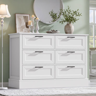 Commode 30 po à 6 tiroirs en bois blanc pour chambre à coucher et garde-robe