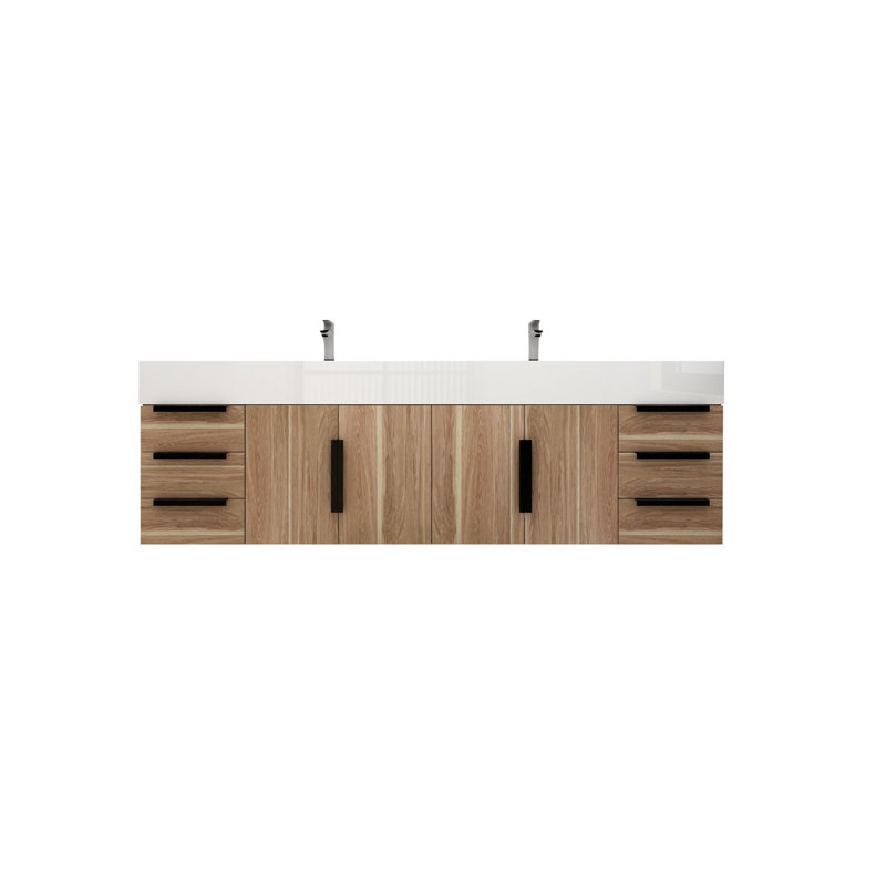 Jessica 72'' Wall-Mounted Single Bathroom Vanity, Natural Oak