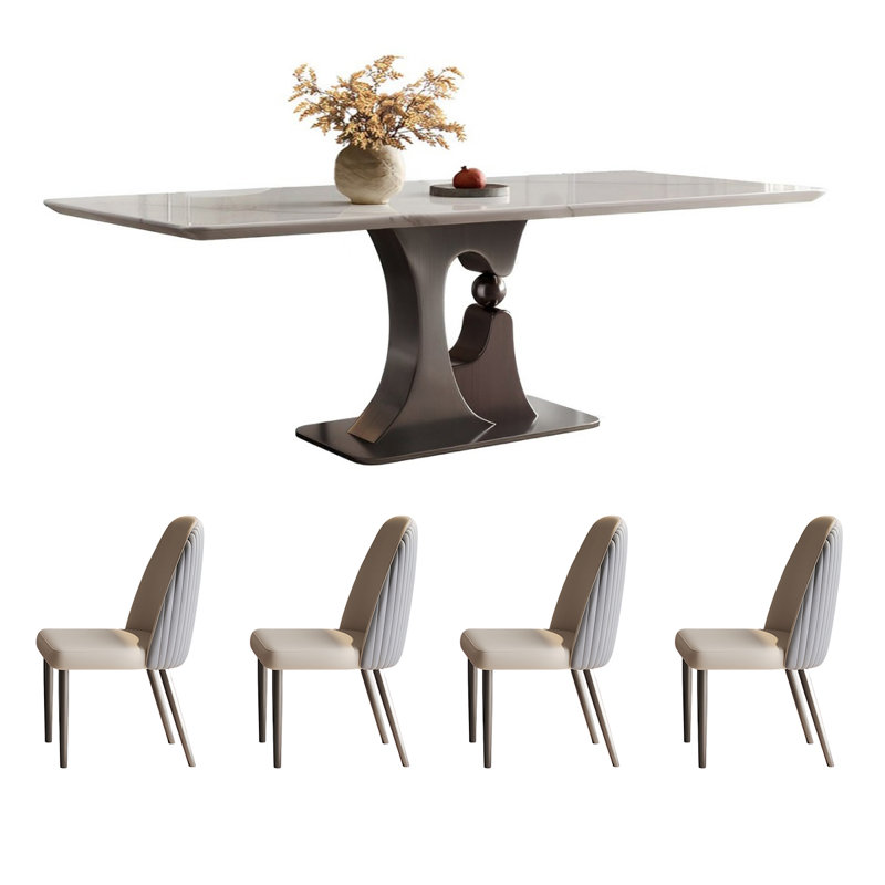 Rectangular microlite dining table and chair set, 29.52"H x 78.74"L x 35.43"W